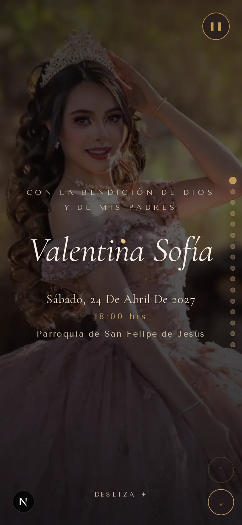 Portada de una invitación de XV años en Invitium